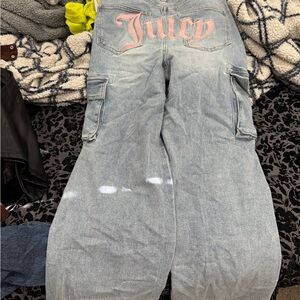 Juicy Couture Denim Cargo Pants with Pink Logo